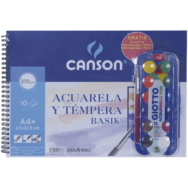 BLOC A4+ ACUARELA CANSON BASIK 370gr, 10 HOJAS