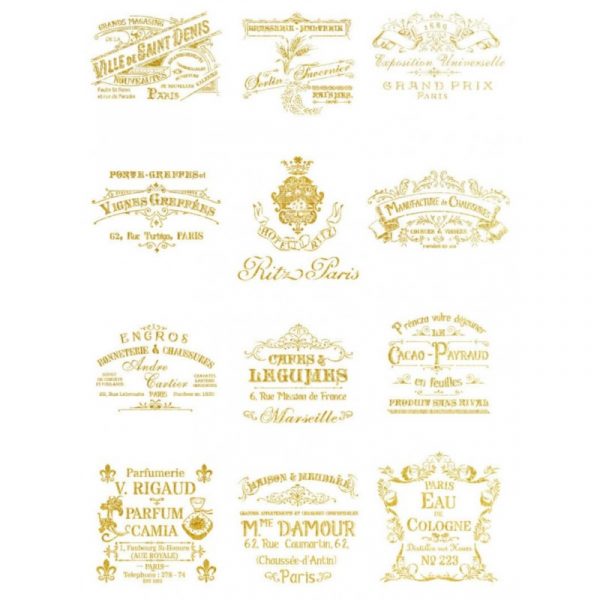 Papel de Arroz, GOLD37,Fondo ORO, SELLOS VINTAGE.