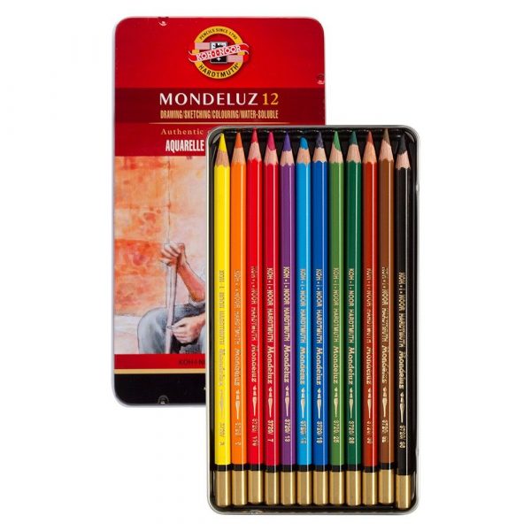 LÁPIZ MONDELUZ ACUARELABLE SURTIDO 12 COLORES (CAJA METAL)