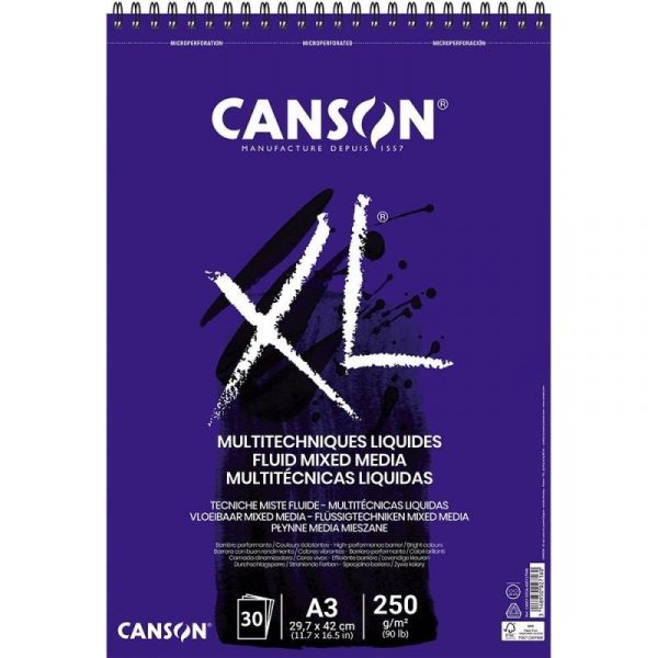 BLOC XL FLUID MIXMEDIA 29,7x42cm. A3 (30hj) 250gr. CANSON