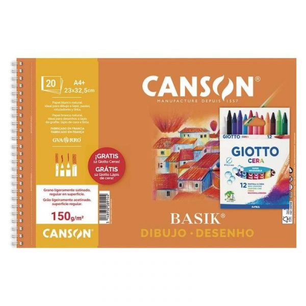 BLOC BASIK DIBUJO 23x32,5cm. (20hj.) 150gr. CANSON (12 ceras gratis)