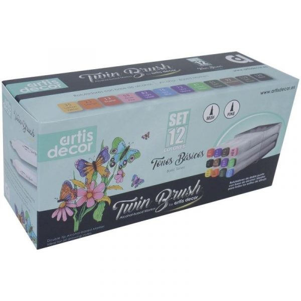 SET 12 ROTULADORES TWIN BRUSH (Pincel/Fino 1mm) ARTIS DECOR-TONOS BÁSICOS